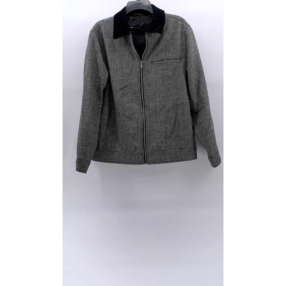 ASOS DESIGN Men's Gray Wool Look Textured Harrington Zip-Up Collared Jacket SZ S